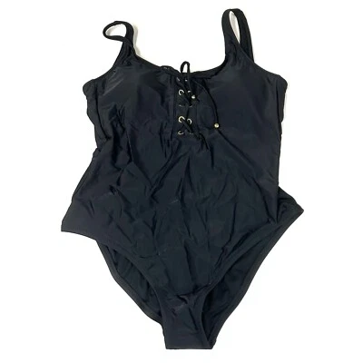 NEW Mossimo One Piece Swimsuit Size XL Black Gold No Wire Front Tie #2403 - Image 1 of 4