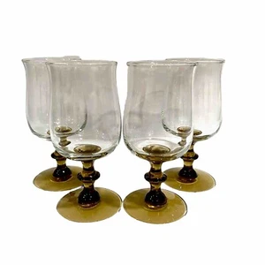 Vintage Libbey Tulip Brown Stem Wine Glass MCM Appx 6 1/2” Set Of Four READ - Picture 1 of 6