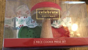 Celebrate Christmas Cookie Press Stamp 3 Pc NEW Tree Snowflake Merry Christmas - Picture 1 of 4