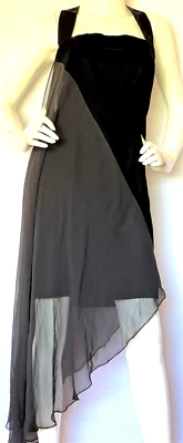 Vestido de cóctel Bill Blass negro de terciopelo/seda de colección sin mangas talla 6 Foto 1 de 4
