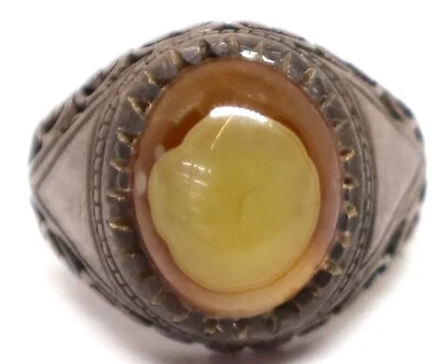 Antico anello in argento sterling 925 fatto a mano vera pietra agata dello Yemen - Immagine 1 di 4