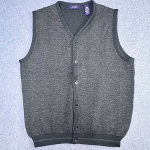 J Ashford 100% Merino Wool Sweater Vest Mens Sz L Grey Button Up Preppy - Picture 1 of 6