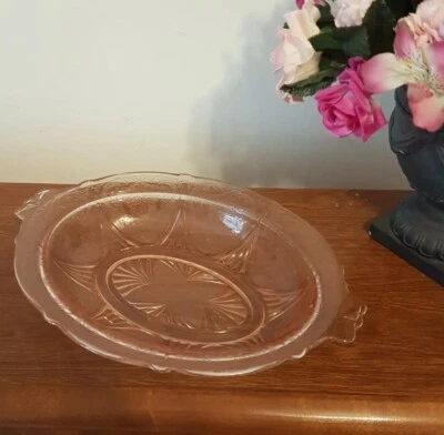 Hazel Atlas Pink Royal Lace Oval Vegetable Bowl 11 inch Serving Dish - Image 1 of 4
