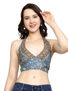 Hippie Women's Reversible Silk Halter Top Boho Crop Wear Silk Bralet Crop Top - Picture 1 of 6