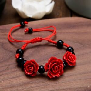 Charm Rose Flower Bead Ethnic Bracelet Adjustable Women Braided Rope Jewelry Hot