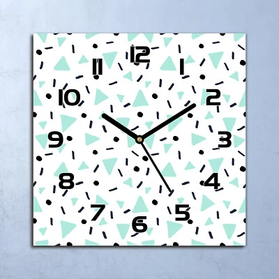 Horloge Murale En Verre moderne Main dessiné rétro bleu et noir 30x30 - Photo 1/4