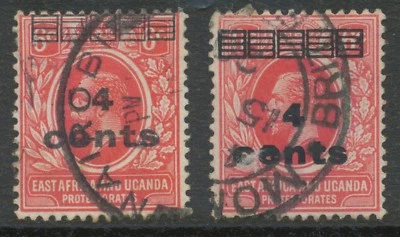 EAST AFRICA AND UGANDA PROTECTORATES 1919 George V 4 Cents on 6 C TWO VARIETIES - Image 1 of 3
