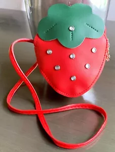 Kid's Children's Red Strawberry Purse Handbag Crossbody Bag Rhinestone Accents - Picture 1 of 4