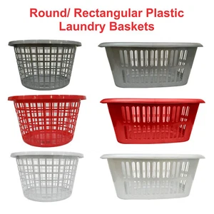 Plastic Laundry Basket Round and Rectangular Hamper Washing Clothes Storage Bin - Picture 1 of 4