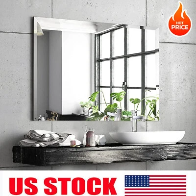26"x 38" Bathroom Rectangle Mirror Frameless Right Corner Hanging Mirror - Image 1 of 4