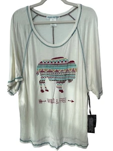 Cowgirl Tuff Co Studded Buffalo Print Raglan T Shirt Womens Large Oversized NEW - Picture 1 of 10