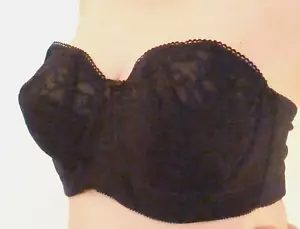 GODDESS ADELINE VINTAGE NEGRO NAILON ENCAJE TRANSPARENTE TAZAS SUPERIORES SUJETADOR SIN TIRANTES 40B EVC - Imagen 1 de 4