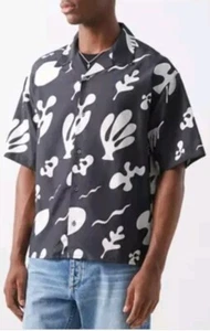 Rahmen schwarz weiß abstrakter Druck Baumwolle Seide Mischung Hemd neu ohne Etikett Größe XL TG - Bild 1 von 10