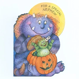 Cute Vintage HAPPY HALLOWEEN Die-Cut Card FOR NEPHEW, Monsters by Hallmark +✉ - Picture 1 of 6