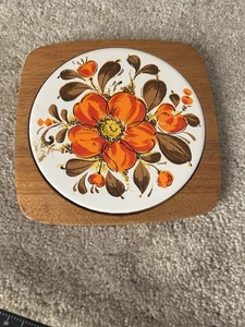MCM Vintage Wood Flower Trivet 70s - Picture 1 of 4