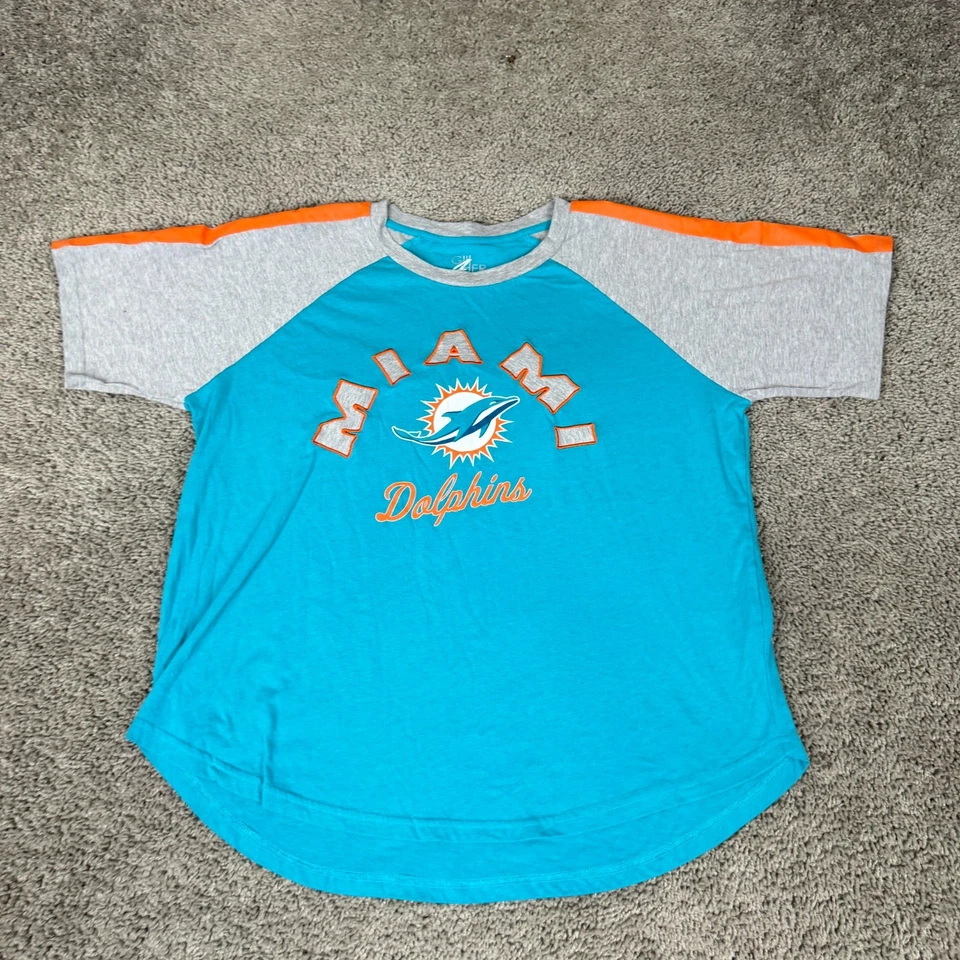 Miami Dolphins Mujer Grande Azul Verde Gris Manga Raglán NFL Fútbol G-III Foto 1 de 4
