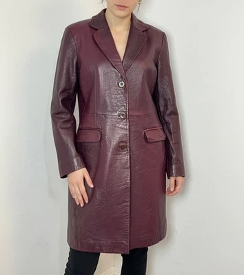 LUXURY Coresa PIEL Lambskin Leather Long Blazer Coat Deep Wine Maroon size M - Image 1 of 4