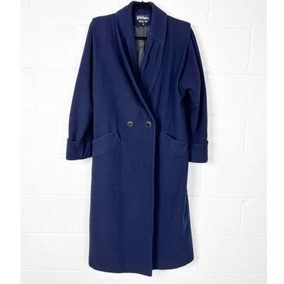 Vintage Long Wool Coat Double Breasted Navy Blue Womens Size 8 - Image 1 of 4