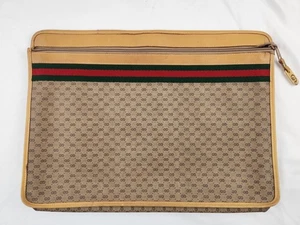 Authentic GUCCI Web Sherry Line Micro Supreme GG Documents Briefcase Fiocci Case - Picture 1 of 24