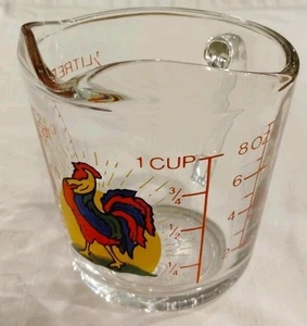 Anchor Hocking 496 Chicken Rooster 1 Cup 8 oz USA Glass Measuring Microwave Safe - Picture 1 of 8