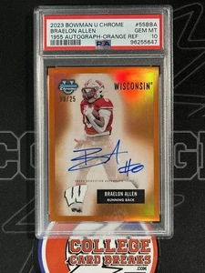 2023 BRAELON ALLEN/25 AUTO 1955 NARANJA PSA 10 BOWMAN U UNIVERSIDAD CROMO RC - Imagen 1 de 2
