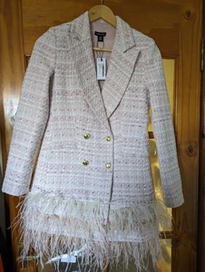 Karen Millen Tweed Feather Feather Blazer Dress - Blush 10 - Picture 1 of 4