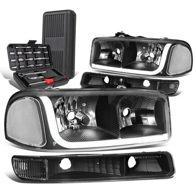 Para GMC Sierra 1999-2007 LED DRL Tubo Negro/Claro Faro Parachoques Lámpara + Caja de Herramientas Foto 1 de 4