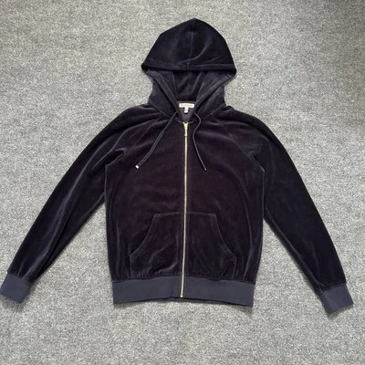 Vintage Juicy Couture Full Zip Hoodie Women Size Small Velour Navy Blue Y2k - Image 1 of 4