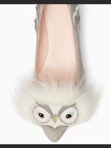 KATE SPADE NORA White Owl Suede Leather Ballet FLATS SZ 8 NIB Adorable! - Picture 1 of 11