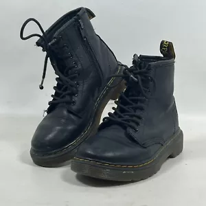 DR MARTENS Boots Youth 12 1460 Junior Romario Leather Lace Up Ankle Zip Black - Picture 1 of 10