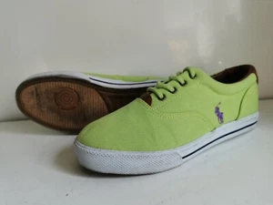 POLO BY RALPH LAUREN UK 5 EU 38 BOYS KIDS NEON GREEN WHITE CANVAS TRAINERS SHOES - Picture 1 of 15