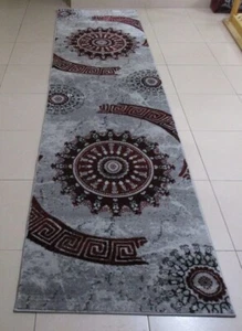 NEW GREY/RED MODERN HEATSET FLOOR HALL HALLWAY RUNNER RUG 80x300CM - Picture 1 of 7