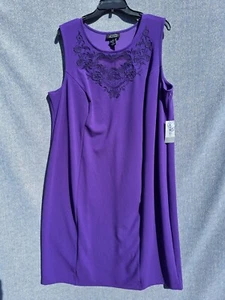 NWT Catherines Black Label Purple Dress Womens Plus 1X Embroidered Mesh Cutout - Picture 1 of 10