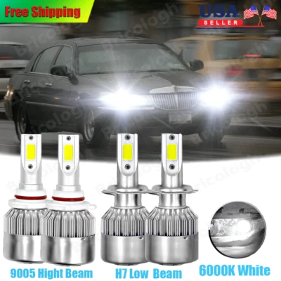 Para Lincoln Town Car 2004-2011 - Kit de 4 piezas 6000K bombilla de faros LED de haz alto bajo Foto 1 de 4