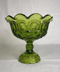 LE Smith Pedestal Vidrio Verde Luna Estrellas Compota Caramelo Plato Esmeralda Decoración Retro - Imagen 1 de 8