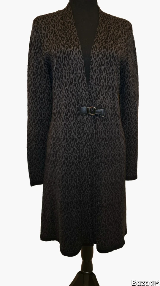 Cárdigan Suéter Largo Calvin Klein Gris Negro Estampado Leopardo Talla L Informal de Negocios Foto 1 de 4