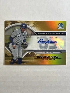 RODERICK ARIAS 2023 Bowman Scouts Top 100 GOLD Refractor Auto /50 Card Yankees - Picture 1 of 2