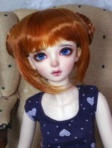 Peluca muñeca BJD 1/4 1/6 6-7" MSD YoSD zanahoria naranja rojo trenzado moños flequillo pelo 218 - Imagen 1 de 5