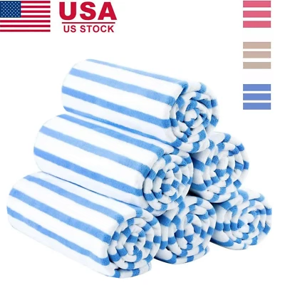 6/2 Pack Extra Large Beach Towel Cabana Striped Blue Wholesale Lot Towels Set - Image 1 of 4