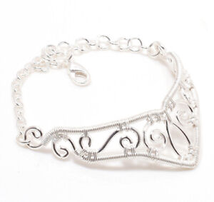 Handmade Design Wire Wrap 925 Sterling Silver Gemstone Cuff Bracelet SJC-8