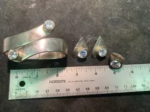Heavy Sterling Silver Bracelet, Earings and Ring with 5 Large Stones (148 grams) - Picture 1 of 5