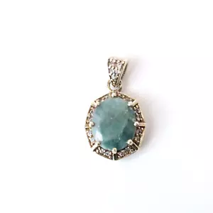 Vintage 925 Sterling Silver 14k Gold Vermeil Genuine Jade Diamonds Pendant - Picture 1 of 10