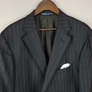 Vintage Polo Ralph Lauren Blazer Mens 48L Gray Pinstripe Wool Suit Jacket Italy - Picture 1 of 14