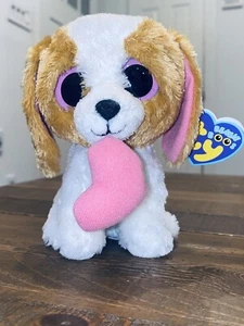Ty Beanie Boos-COOKIE 6" Brown & White Valentines Dog Solid Eyes New MWMT'S - Picture 1 of 9