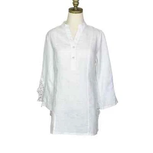 Camicetta traspirante in lino extra piccola manica all'uncinetto Soft Surroundings XS top WHT - Foto 1 di 10