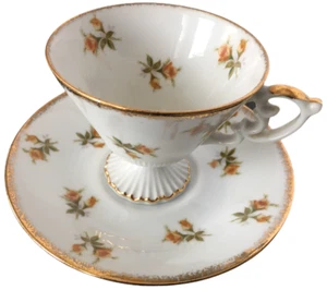 Grantcrest Scattered Yellow Roses Teacup and Saucer Footed Cup Gold Trim Scallop - Picture 1 of 12