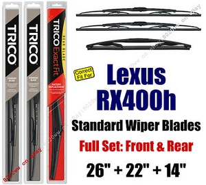 Paquete de 3 cuchillas limpiaparabrisas delanteras traseras - apto para Lexus RX400h 2006-2008 - 30260/221/14A - Imagen 1 de 1