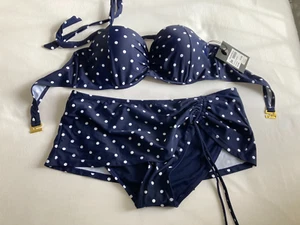 Brandneu mit Etikett Full Circle marineblau/weiß gepunktet, gepolstert Bügel-Bikini - Größe 12 - Bild 1 von 9