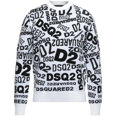 Logo Jumper DSQUARED2 Jacquard Knit Sweater Black White Size Medium - RP £645.00 - Image 1 of 4
