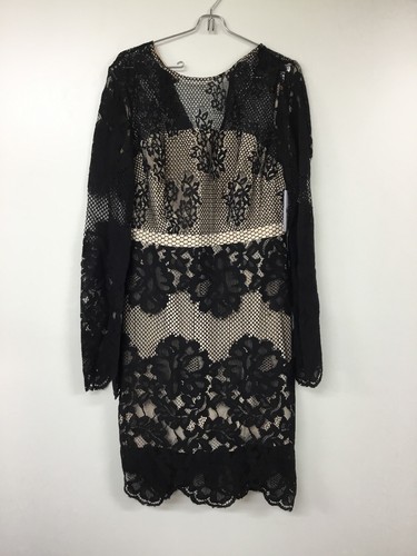 VALENTINO GUESS Abito donna manica lunga Valentina pizzo Jet Black 8 nuovo con etichette